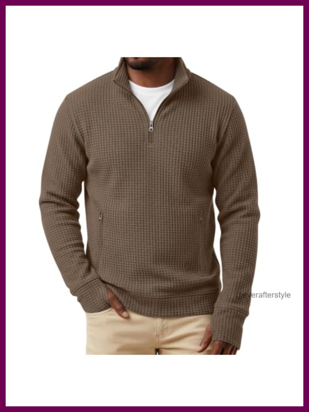 Men's Quarter Zip Waffle Knit Sweatshirt Long Sleeve Pullover